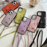 Cartoon Crossbody Lanyard With Card Holder Wallet Case for iPhone