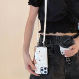 Cartoon Crossbody Lanyard With Card Holder Wallet Case for iPhone