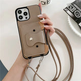 Cartoon Crossbody Lanyard With Card Holder Wallet Case for iPhone