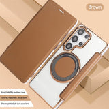 Flip Slot Card Leather Wallet Clear MagneticCase For Samsung