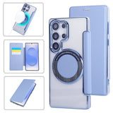 Flip Slot Card Leather Wallet Clear MagneticCase For Samsung