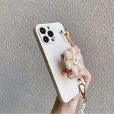 Crossbody Leather Cute Bead Flower Holder Case For iPhone