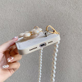Crossbody Leather Cute Bead Flower Holder Case For iPhone