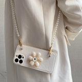Crossbody Leather Cute Bead Flower Holder Case For iPhone