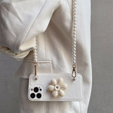 Crossbody Leather Cute Bead Flower Holder Case For iPhone