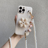 Crossbody Leather Cute Bead Flower Holder Case For iPhone