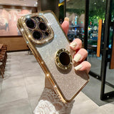 Glitter Diamond Gradient Ring Bracket Case For iPhone