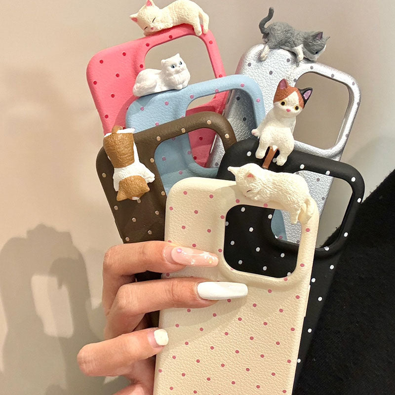 Polka Dot Cute Cat All-Inclusive 3D Anti-Fall Case For iPhone