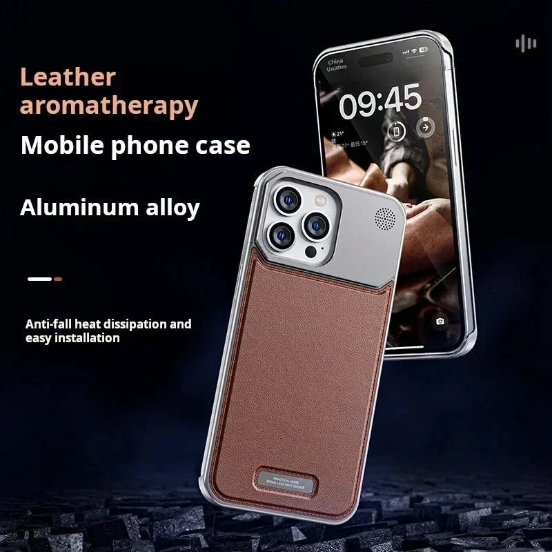 2in1 Aluminum Leather Magnetic Metal Frameless Aromatherapy Case For iPhone