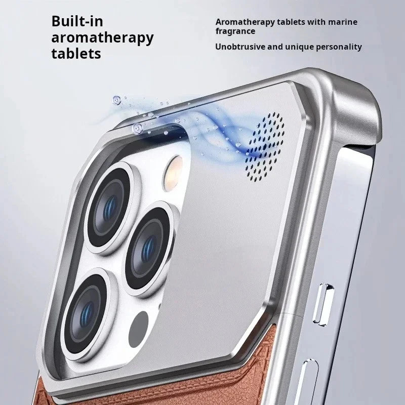 2in1 Aluminum Leather Magnetic Metal Frameless Aromatherapy Case For iPhone