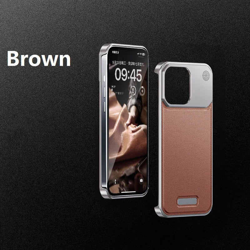 2in1 Aluminum Leather Magnetic Metal Frameless Aromatherapy Case For iPhone