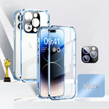 360° Double Sided Glass Magnetic Adsorption Metal Snap Lock Case For iPhone