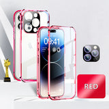 360° Double Sided Glass Magnetic Adsorption Metal Snap Lock Case For iPhone