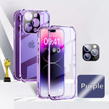 360° Double Sided Glass Magnetic Adsorption Metal Snap Lock Case For iPhone