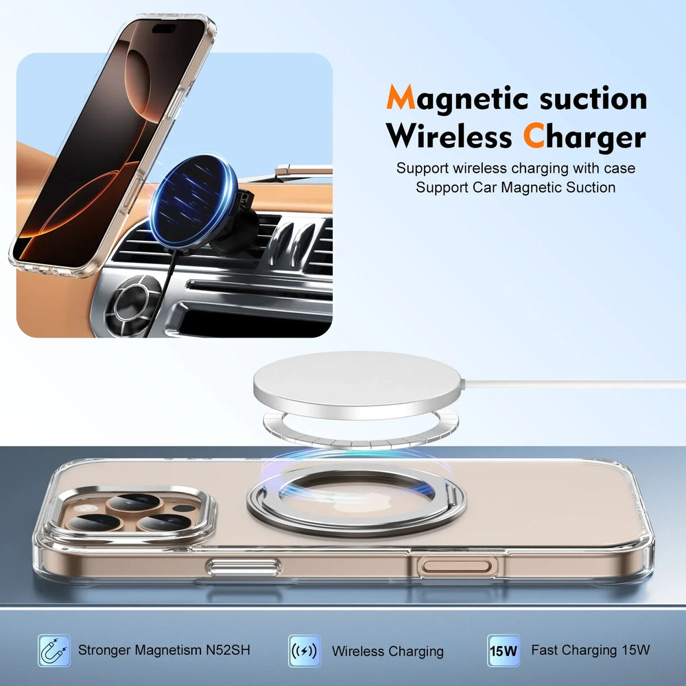 360° Metal Ring Stand clear Magnetic Case for IPhone