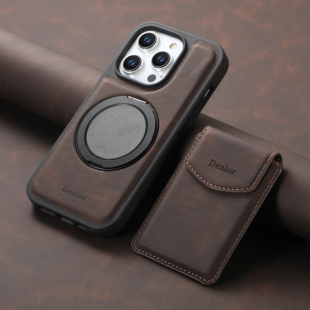 360° Rotation Magnetic Ring Holder Leather Case for iPhone