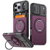 Slide Camera Hybrid Wallet Shockproof Magnetic Case For iPhone