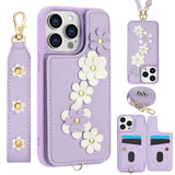 3IN1 Crossbody Rope Wrist Strap Flowers Leather Wallet Case For iPhone