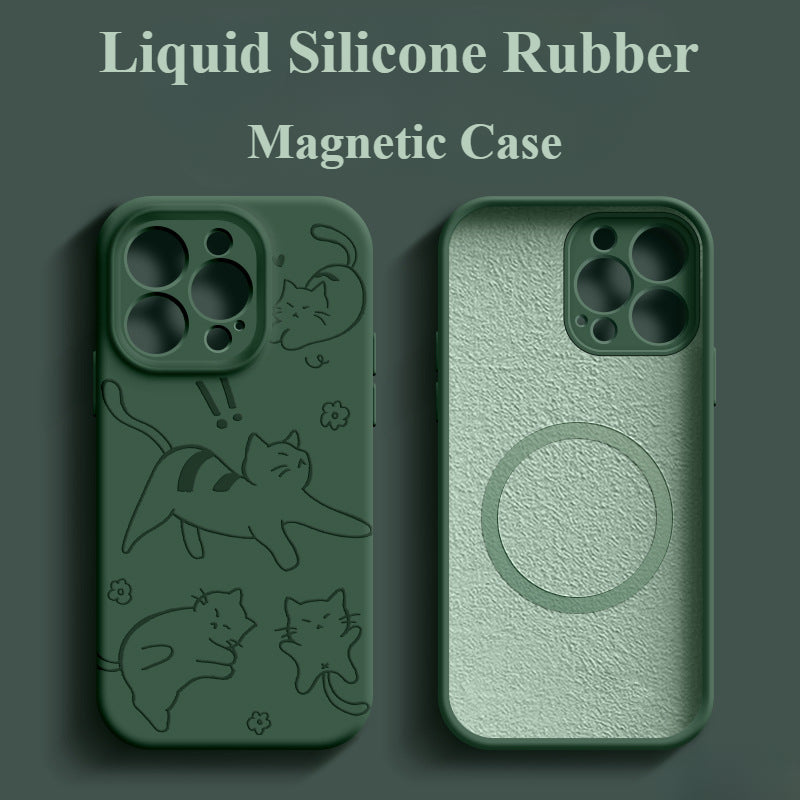 Magnetic Liquid Silicone Cat Drop-Proof Case For iPhone