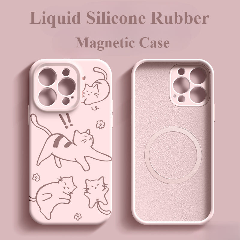 Magnetic Liquid Silicone Cat Drop-Proof Case For iPhone