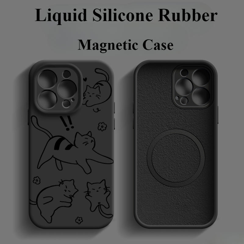 Magnetic Liquid Silicone Cat Drop-Proof Case For iPhone