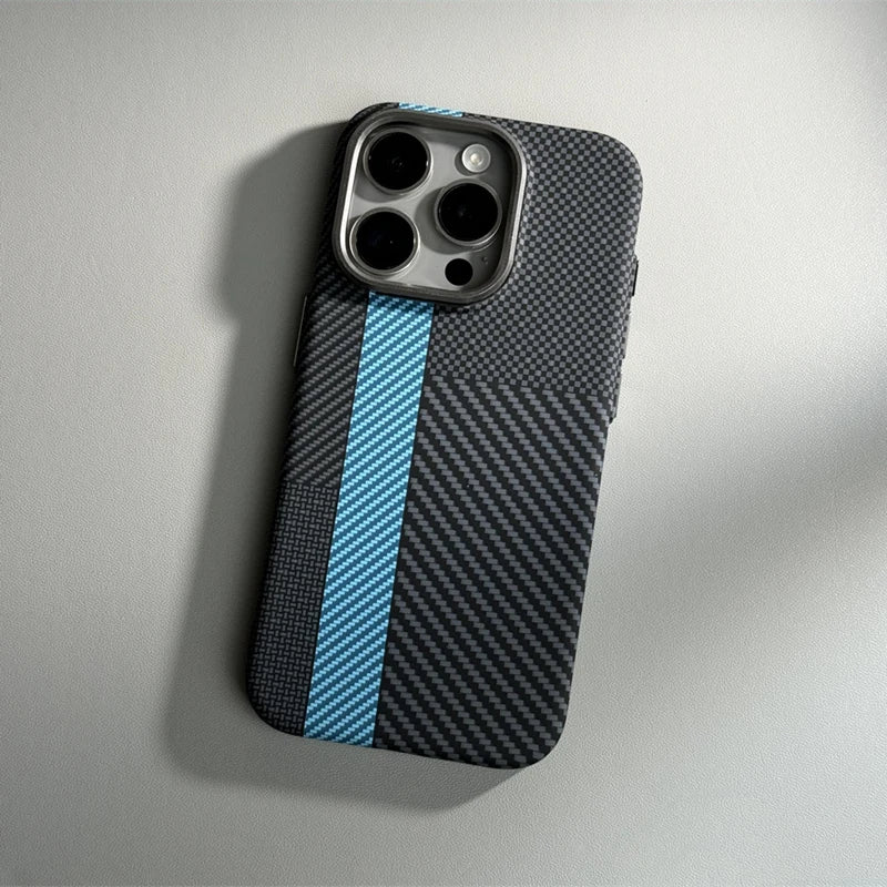 Alloy Lens Hit Color Carbon Fibre Magnetic Case for iPhone