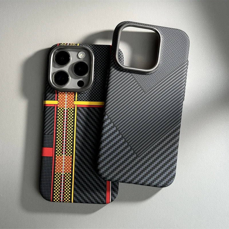 Alloy Lens Hit Color Carbon Fibre Magnetic Case for iPhone