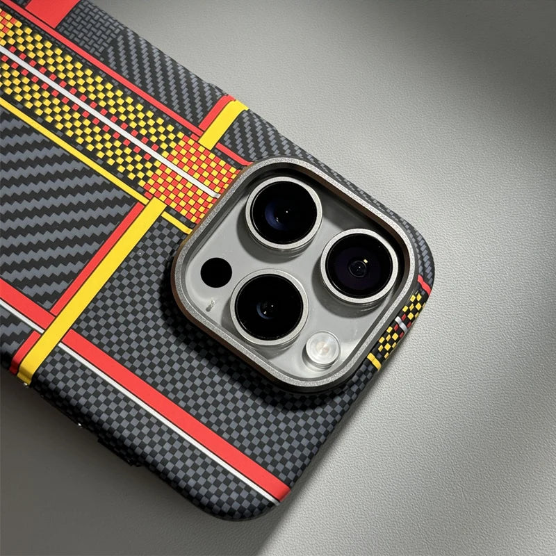 Alloy Lens Hit Color Carbon Fibre Magnetic Case for iPhone