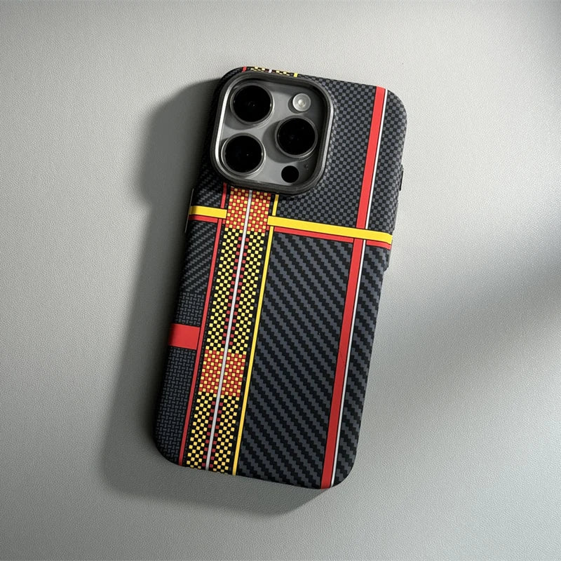 Alloy Lens Hit Color Carbon Fibre Magnetic Case for iPhone