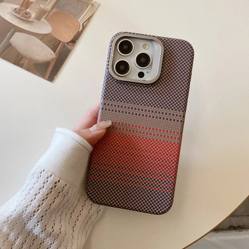 Relief Texture Alloy Lens Kickstand Holder Magnetic Case for iPhone