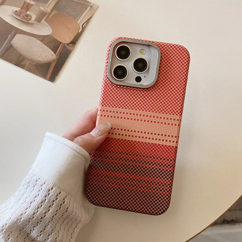 Relief Texture Alloy Lens Kickstand Holder Magnetic Case for iPhone