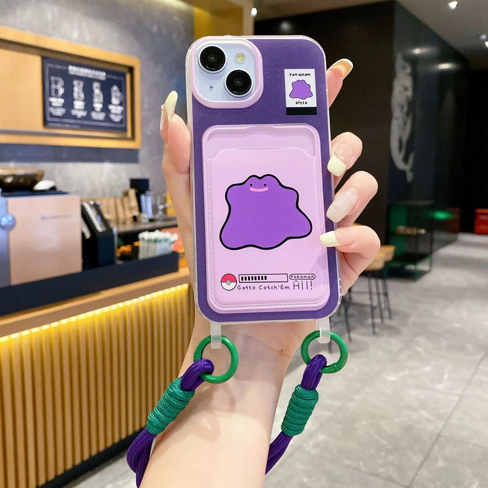 Cartoon Card Bag Wallet Grip Holder Case For iPhone