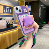 Cartoon Card Bag Wallet Grip Holder Case For iPhone