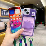 Cartoon Card Bag Wallet Grip Holder Case For iPhone