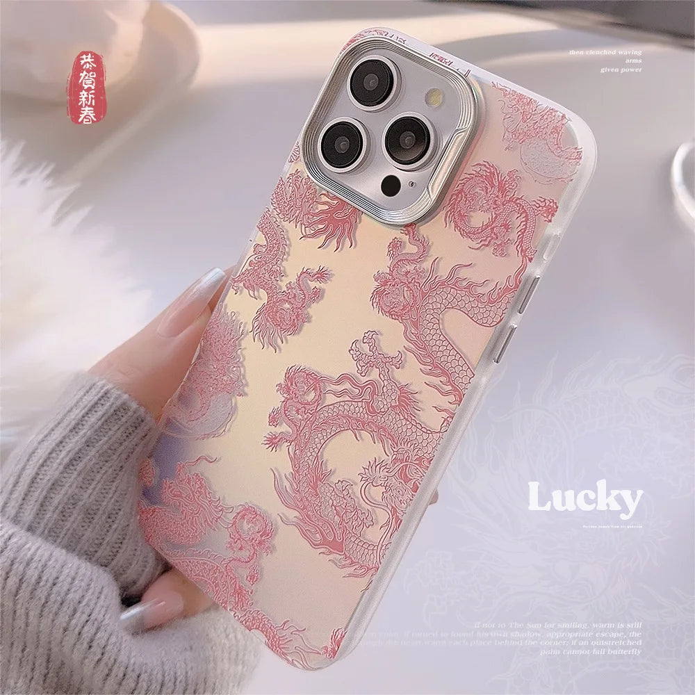 Cartoon Laser Pink Dragon Relif 3D Cute Shockproof Case For iPhone