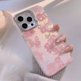 Cartoon Laser Pink Dragon Relif 3D Cute Shockproof Case For iPhone