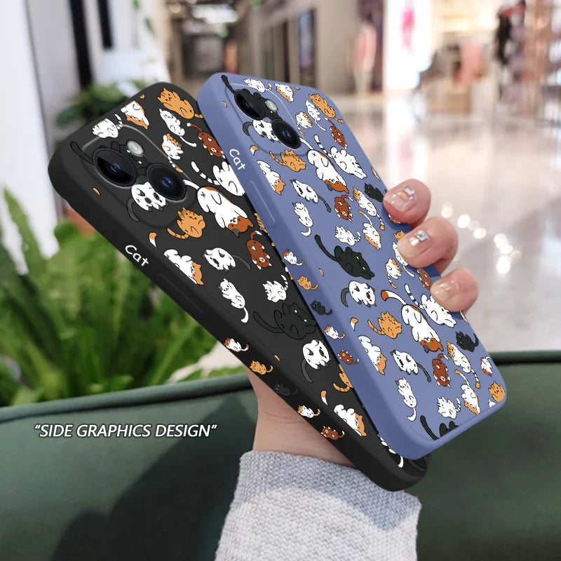 Cat Rolling Liquid Silicone Case For iPhone