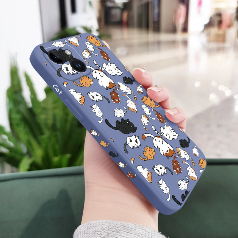 Cat Rolling Liquid Silicone Case For iPhone