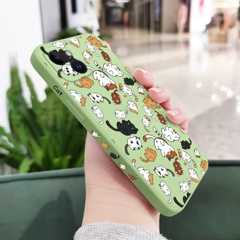 Cat Rolling Liquid Silicone Case For iPhone