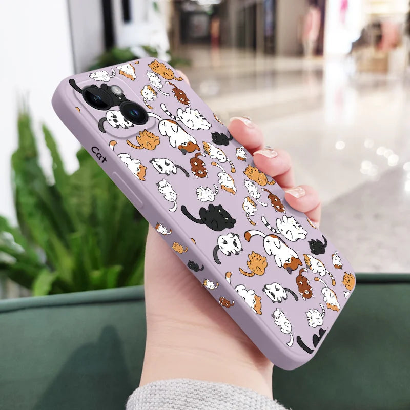 Cat Rolling Liquid Silicone Case For iPhone