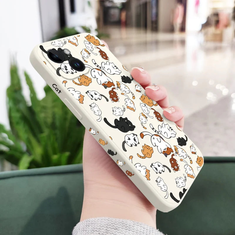 Cat Rolling Liquid Silicone Case For iPhone