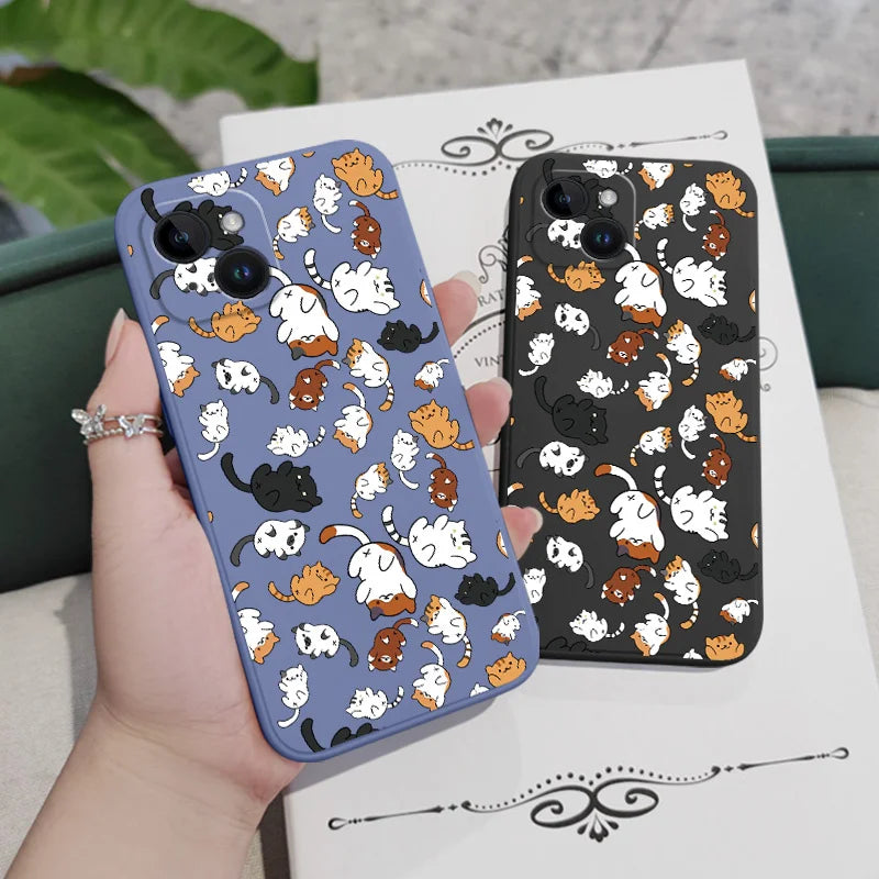 Cat Rolling Liquid Silicone Case For iPhone