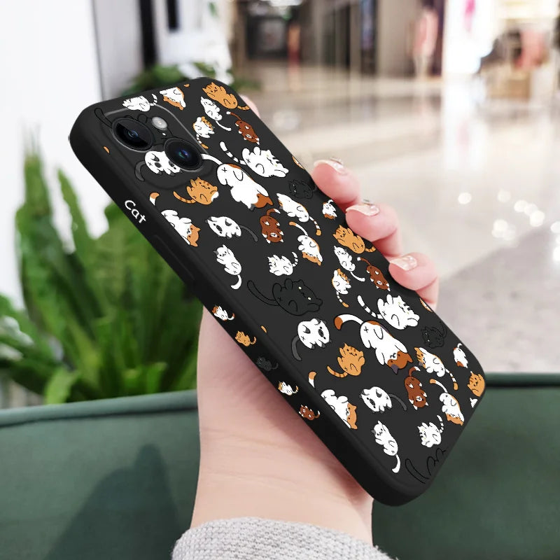 Cat Rolling Liquid Silicone Case For iPhone