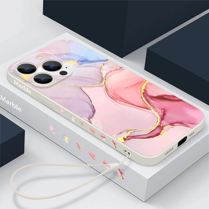 Silicone Colorful Marble Case For iPhone