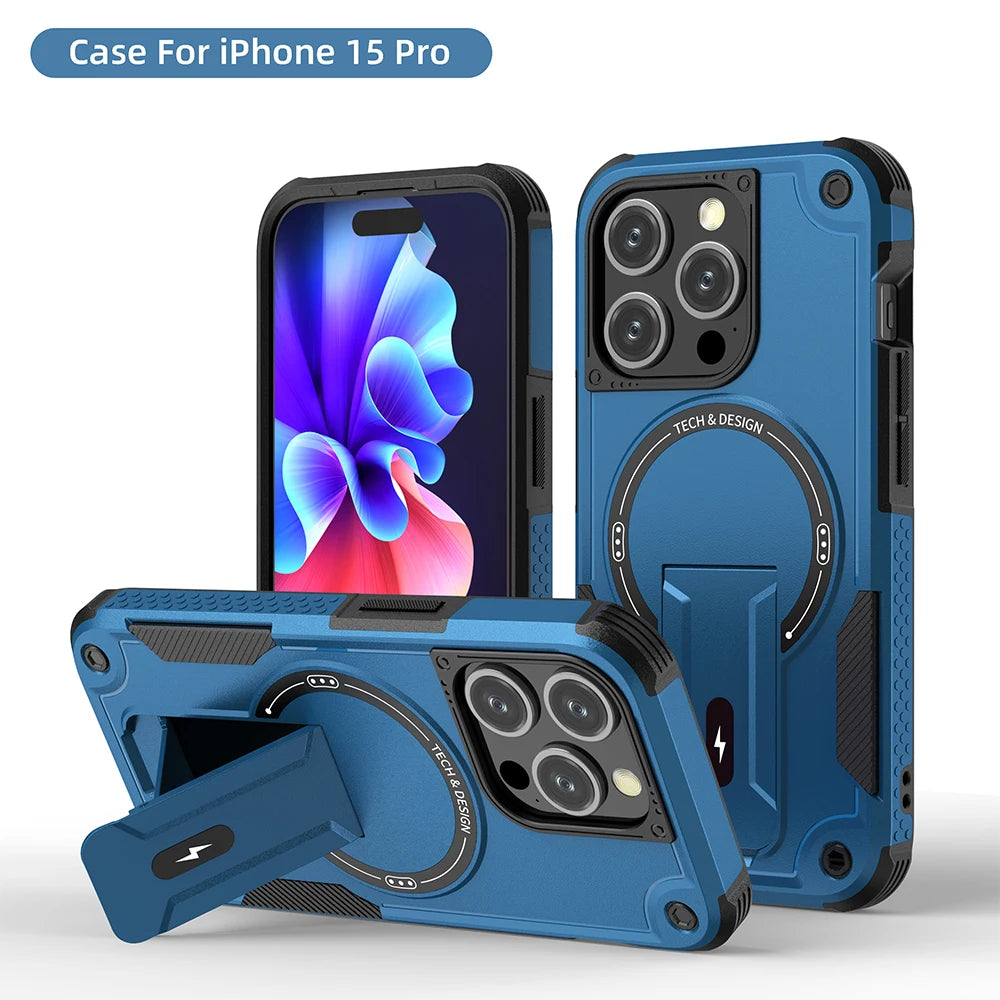 Cool Mecha Magnetic Stand Invisible Case for iPhone