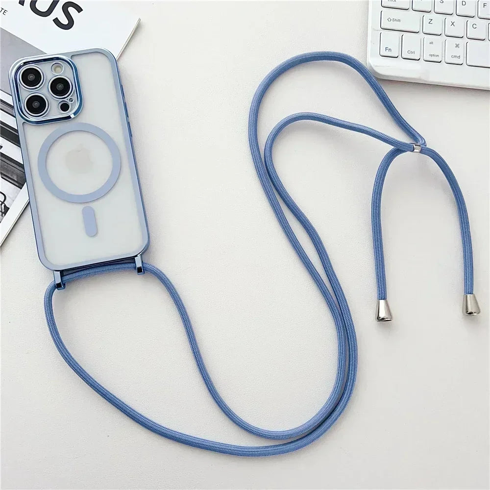 Magnetic Crossboby Lanyard Plating Case For iPhone