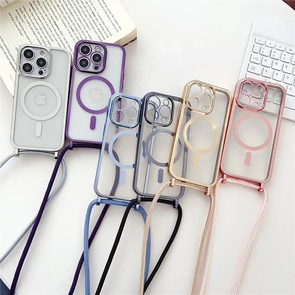 Magnetic Crossboby Lanyard Plating Case For iPhone