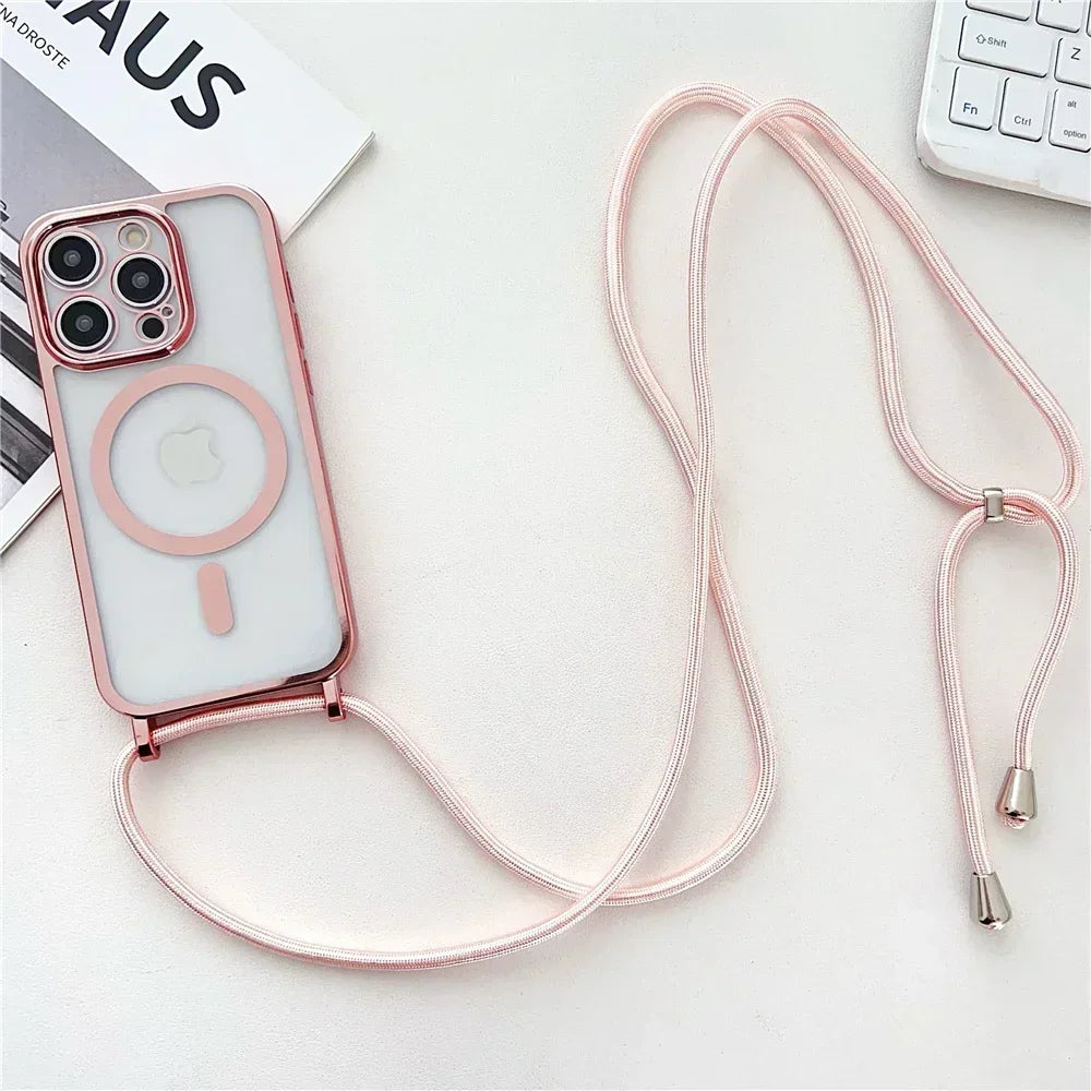 Magnetic Crossboby Lanyard Plating Case For iPhone