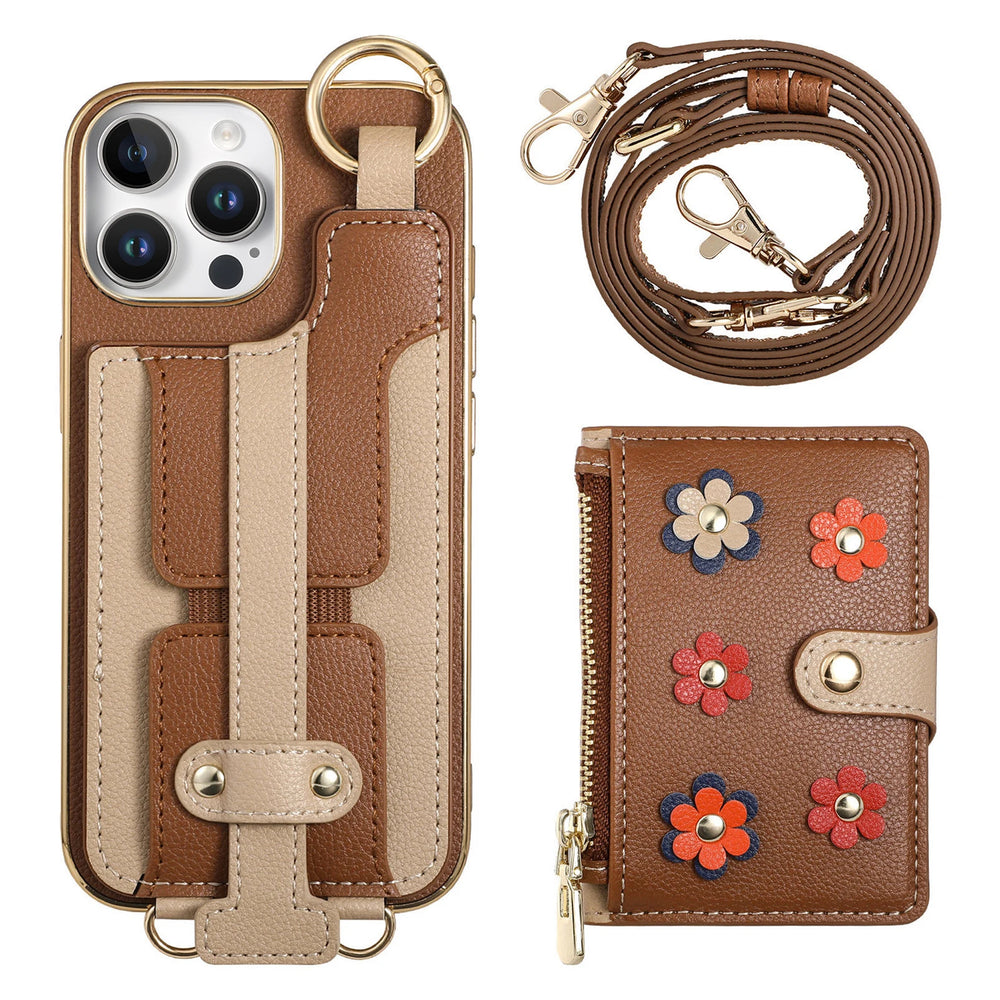 Crossbody Lanyard Ring Wrist Strap Card Holder Leather Case for iPhone