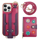 Crossbody Lanyard Ring Wrist Strap Card Holder Leather Case for iPhone